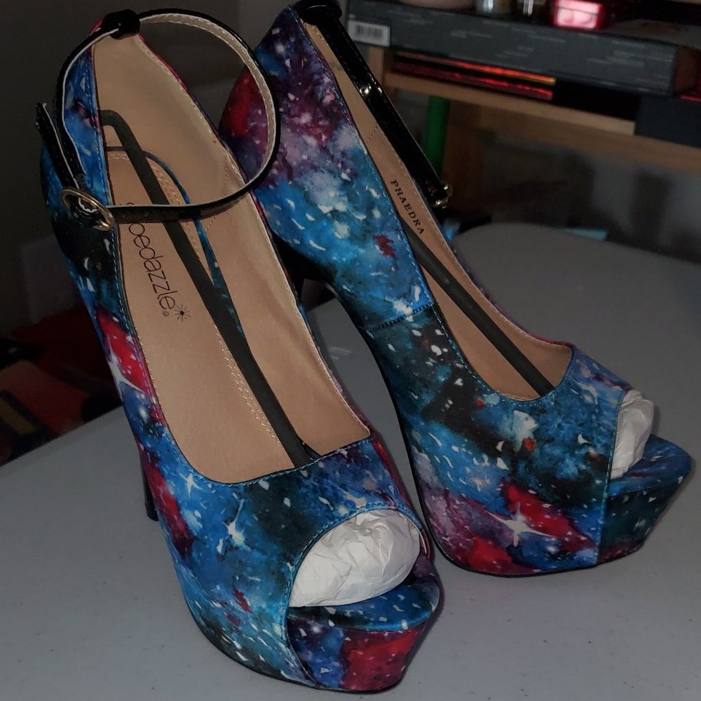 Blue and Pink celestial Heels